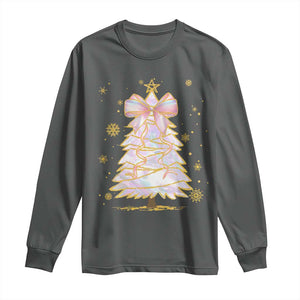 Christmas Tree Bow Long Sleeve Shirt Gift For Her TS10 Dark Heather Print Your Wear