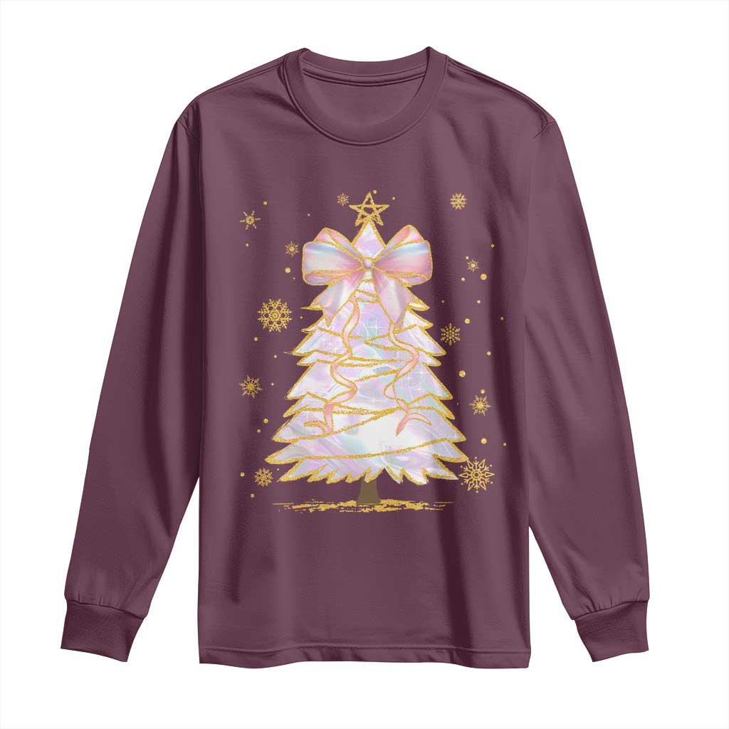 Christmas Tree Bow Long Sleeve Shirt Gift For Her TS10 Maroon Print Your Wear