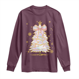 Christmas Tree Bow Long Sleeve Shirt Gift For Her TS10 Maroon Print Your Wear