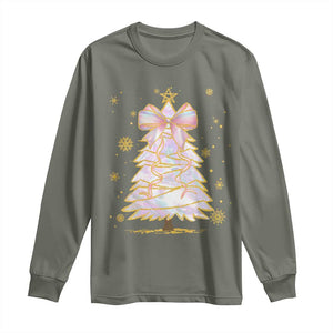 Christmas Tree Bow Long Sleeve Shirt Gift For Her TS10 Military Green Print Your Wear