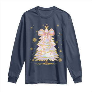 Christmas Tree Bow Long Sleeve Shirt Gift For Her TS10 Navy Print Your Wear