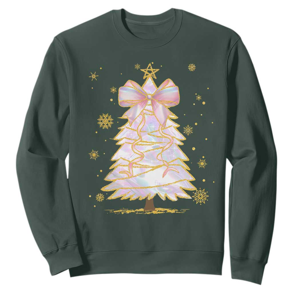 Christmas Tree Bow Sweatshirt Gift For Her TS10 Dark Forest Green Print Your Wear