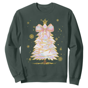Christmas Tree Bow Sweatshirt Gift For Her TS10 Dark Forest Green Print Your Wear
