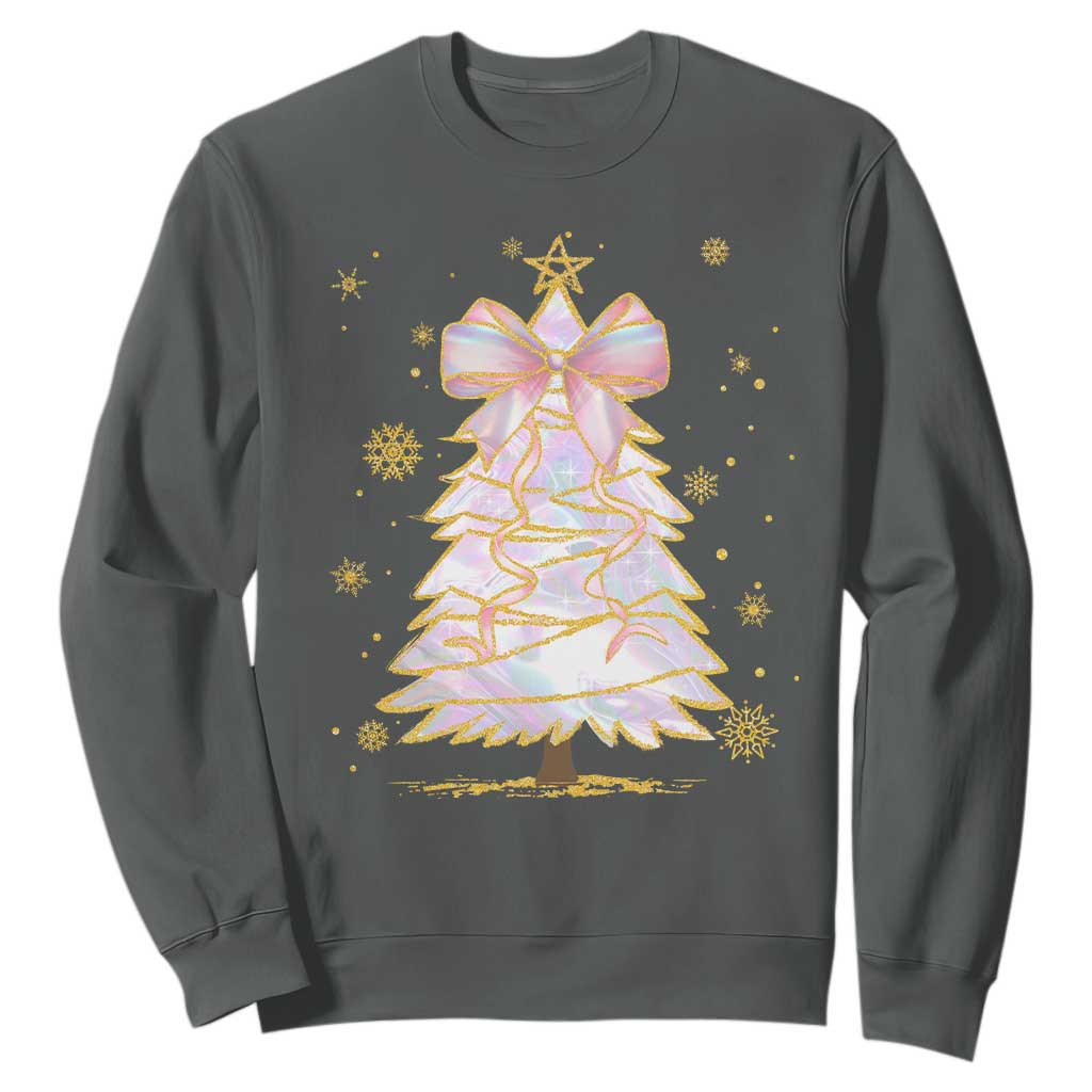 Christmas Tree Bow Sweatshirt Gift For Her TS10 Dark Heather Print Your Wear