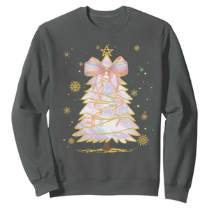 Christmas Tree Bow Sweatshirt Gift For Her TS10 Dark Heather Print Your Wear