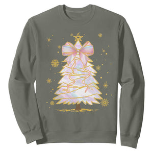 Christmas Tree Bow Sweatshirt Gift For Her TS10 Military Green Print Your Wear