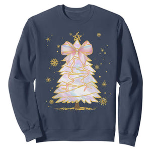 Christmas Tree Bow Sweatshirt Gift For Her TS10 Navy Print Your Wear