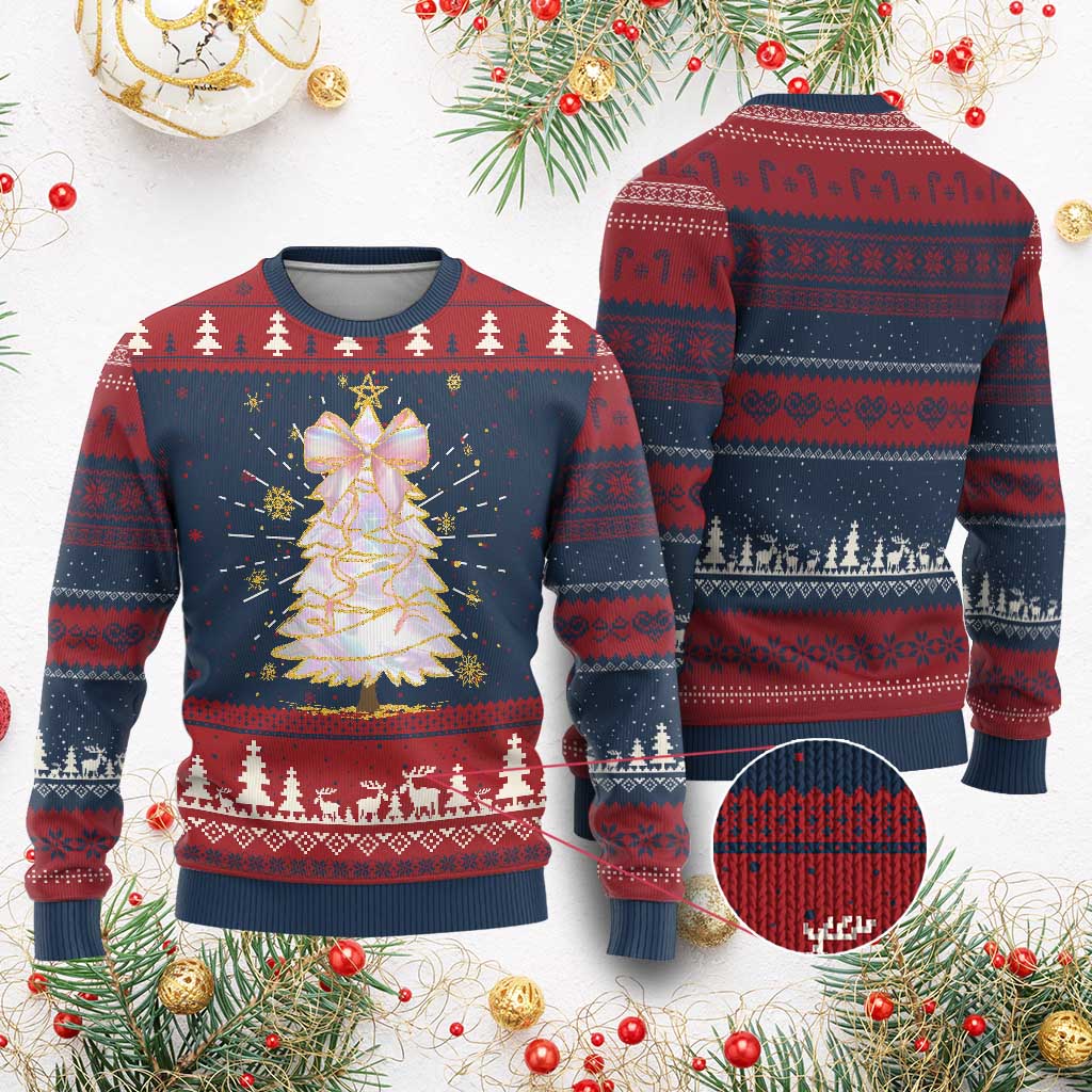 Christmas Tree Bow Knit Sweatshirt Gift For Her TS10 Burgundy Print Your Wear