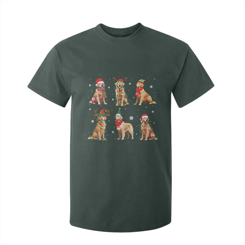 Golden Retriever Christmas T Shirt For Kid Gift for Dog Lover Happy New Year Dog Xmas Lights TS10 Dark Forest Green Print Your Wear