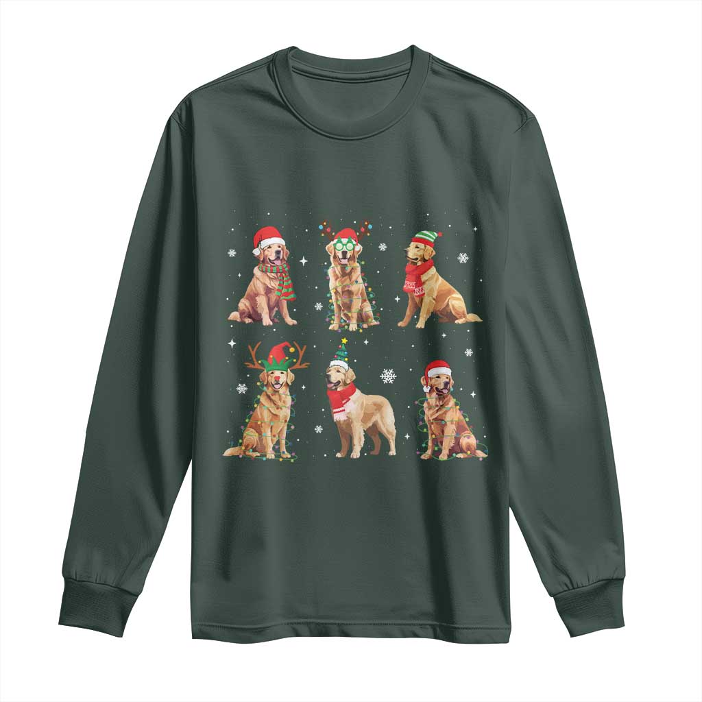 Golden Retriever Christmas Long Sleeve Shirt Gift for Dog Lover Happy New Year Dog Xmas Lights TS10 Dark Forest Green Print Your Wear