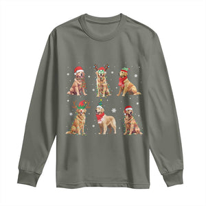 Golden Retriever Christmas Long Sleeve Shirt Gift for Dog Lover Happy New Year Dog Xmas Lights TS10 Military Green Print Your Wear