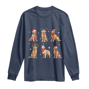 Golden Retriever Christmas Long Sleeve Shirt Gift for Dog Lover Happy New Year Dog Xmas Lights TS10 Navy Print Your Wear