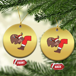 Funny Moo-Deng Christmas Christmas Ornament MooDengMas Xmas Baby Pygmy Hippo Cute Zoo For Family Tee TS10 Circle Gold Print Your Wear