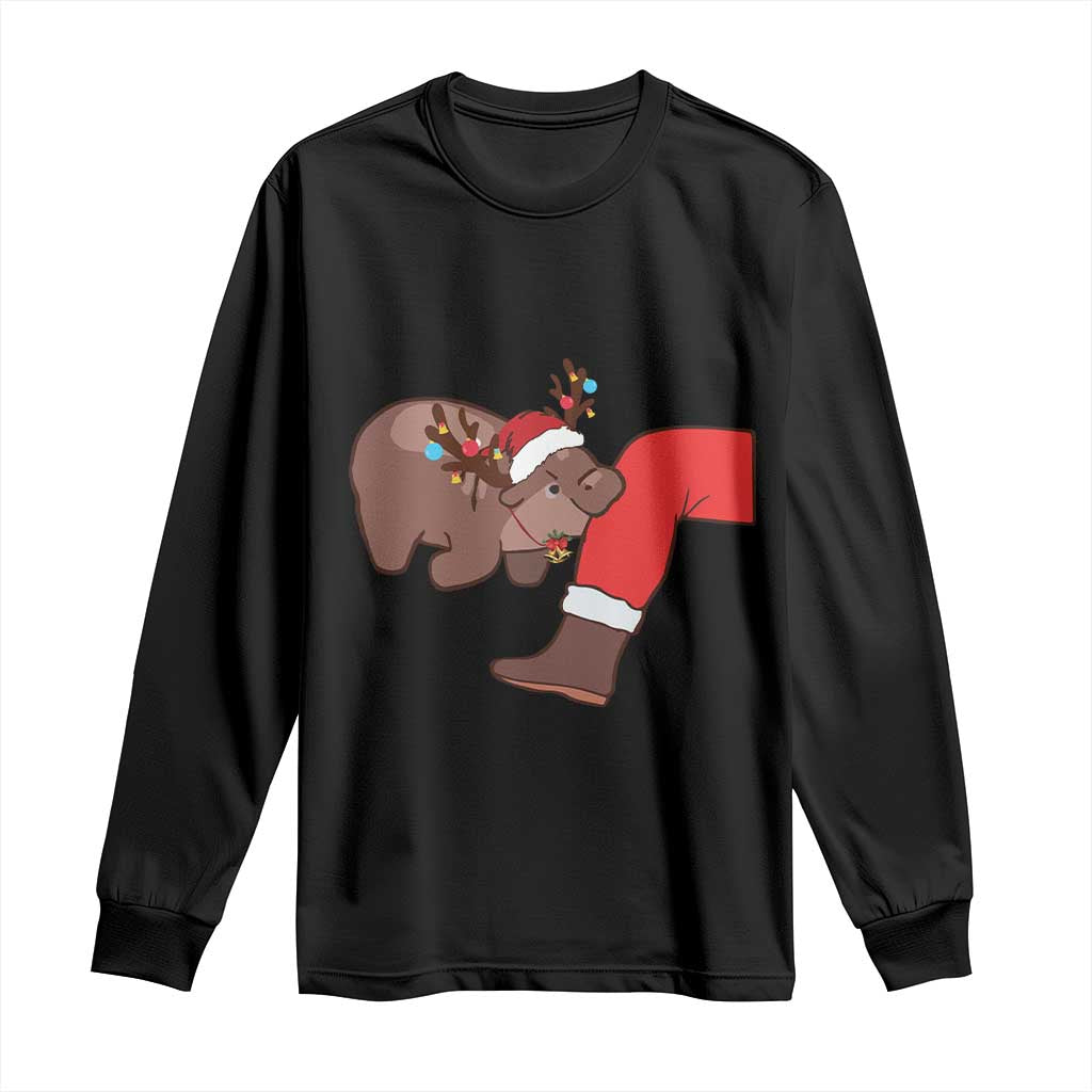 Funny Moo-Deng Christmas Long Sleeve Shirt MooDengMas Xmas Baby Pygmy Hippo Cute Zoo For Family Tee TS10 Black Print Your Wear