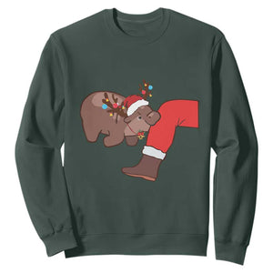 Funny Moo-Deng Christmas Sweatshirt MooDengMas Xmas Baby Pygmy Hippo Cute Zoo For Family Tee TS10 Dark Forest Green Print Your Wear