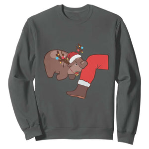 Funny Moo-Deng Christmas Sweatshirt MooDengMas Xmas Baby Pygmy Hippo Cute Zoo For Family Tee TS10 Dark Heather Print Your Wear