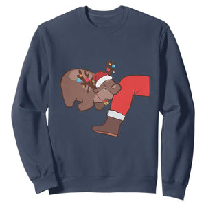 Funny Moo-Deng Christmas Sweatshirt MooDengMas Xmas Baby Pygmy Hippo Cute Zoo For Family Tee TS10 Navy Print Your Wear