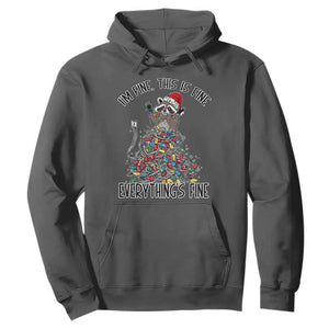 Christmas Racoon Hoodie I'm Fine Everything Is Fine Xmas Lights TS10 Dark Heather Print Your Wear