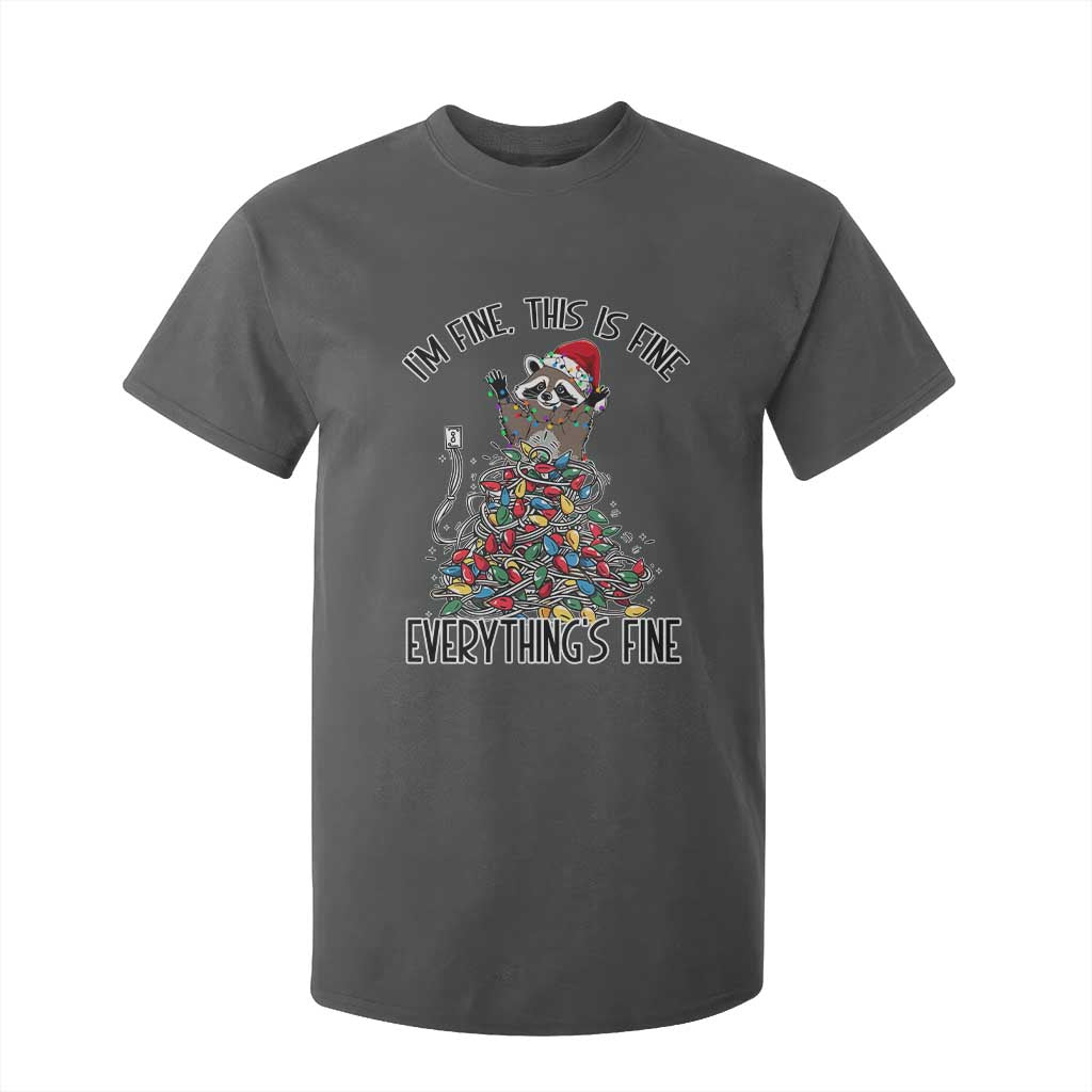 Christmas Racoon T Shirt For Kid I'm Fine Everything Is Fine Xmas Lights TS10 Dark Heather Print Your Wear