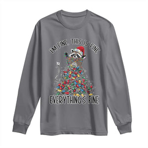 Christmas Racoon Long Sleeve Shirt I'm Fine Everything Is Fine Xmas Lights TS10 Charcoal Print Your Wear