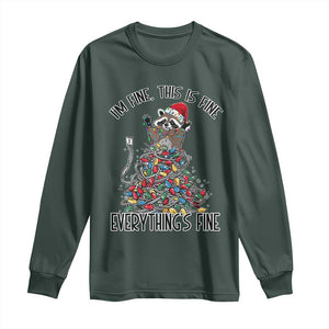 Christmas Racoon Long Sleeve Shirt I'm Fine Everything Is Fine Xmas Lights TS10 Dark Forest Green Print Your Wear