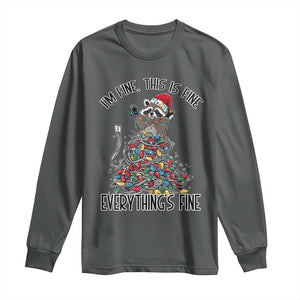 Christmas Racoon Long Sleeve Shirt I'm Fine Everything Is Fine Xmas Lights TS10 Dark Heather Print Your Wear