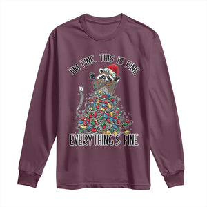 Christmas Racoon Long Sleeve Shirt I'm Fine Everything Is Fine Xmas Lights TS10 Maroon Print Your Wear