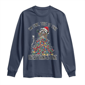 Christmas Racoon Long Sleeve Shirt I'm Fine Everything Is Fine Xmas Lights TS10 Navy Print Your Wear