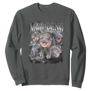 Moo Deng Sweatshirt Cute Baby Hippo Hippo Lover Bouncy Pig in Thai Hippopotamus TS10 Dark Heather Print Your Wear