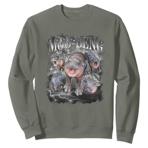 Moo Deng Sweatshirt Cute Baby Hippo Hippo Lover Bouncy Pig in Thai Hippopotamus TS10 Military Green Print Your Wear