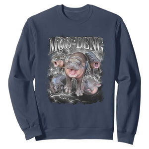 Moo Deng Sweatshirt Cute Baby Hippo Hippo Lover Bouncy Pig in Thai Hippopotamus TS10 Navy Print Your Wear