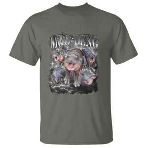 Moo Deng T Shirt Cute Baby Hippo Hippo Lover Bouncy Pig in Thai Hippopotamus TS10 Military Green Print Your Wear