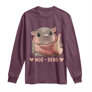 Funny Moo-Deng Long Sleeve Shirt Baby Pygmy Hippo Cute Zoo For Family Tee TS10 Maroon Print Your Wear