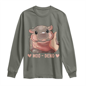 Funny Moo-Deng Long Sleeve Shirt Baby Pygmy Hippo Cute Zoo For Family Tee TS10 Military Green Print Your Wear