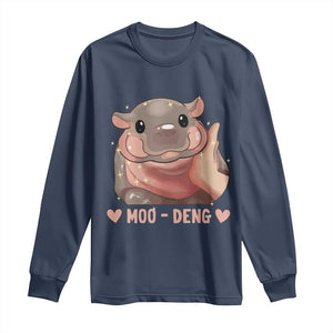 Funny Moo-Deng Long Sleeve Shirt Baby Pygmy Hippo Cute Zoo For Family Tee TS10 Navy Print Your Wear