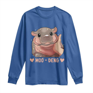 Funny Moo-Deng Long Sleeve Shirt Baby Pygmy Hippo Cute Zoo For Family Tee TS10 Royal Blue Print Your Wear