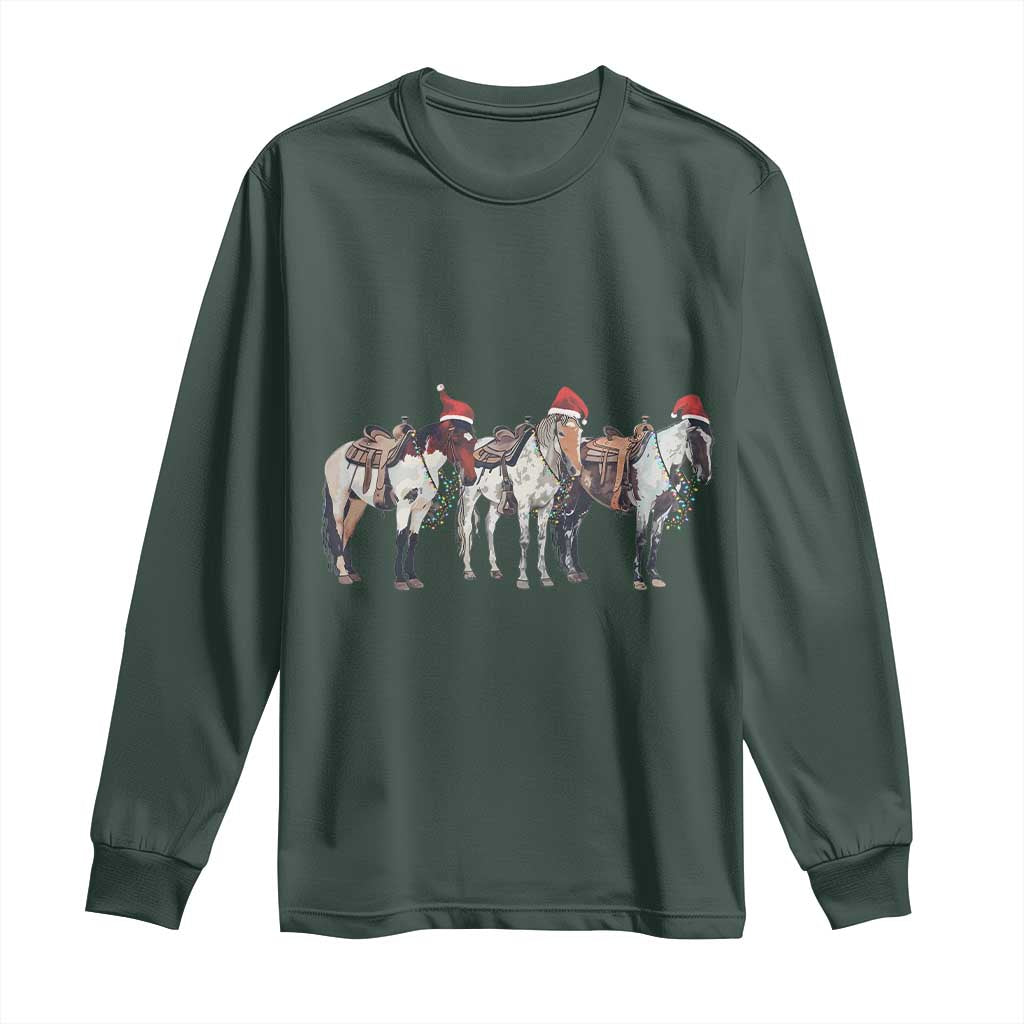 Horse Christmas Long Sleeve Shirt Western Cowboy Cowgirl Howdy Country TS10 Dark Forest Green Print Your Wear