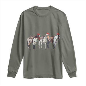 Horse Christmas Long Sleeve Shirt Western Cowboy Cowgirl Howdy Country TS10 Military Green Print Your Wear