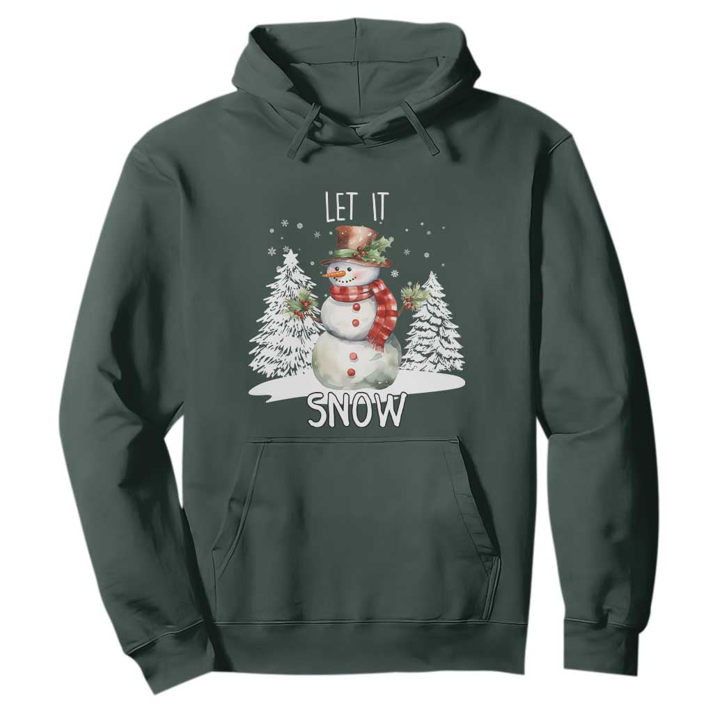 Christmas Let It Snow Hoodie Funny Snowman Snowflakes Xmas Tree TS10 Dark Forest Green Print Your Wear