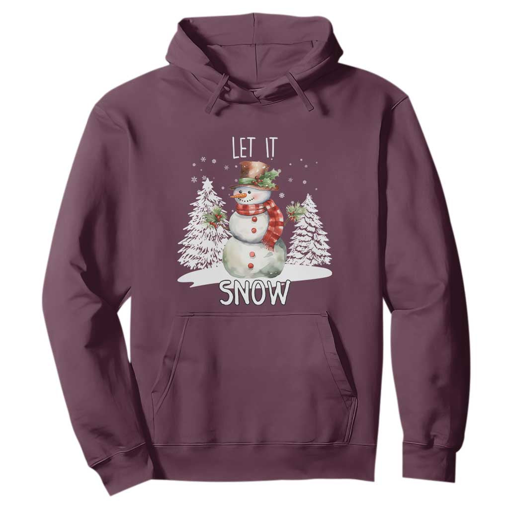 Christmas Let It Snow Hoodie Funny Snowman Snowflakes Xmas Tree TS10 Maroon Print Your Wear