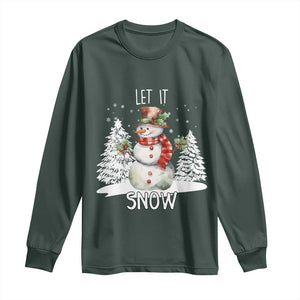 Christmas Let It Snow Long Sleeve Shirt Funny Snowman Snowflakes Xmas Tree TS10 Dark Forest Green Print Your Wear