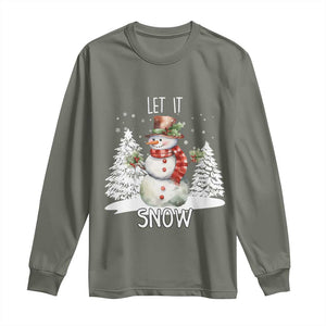 Christmas Let It Snow Long Sleeve Shirt Funny Snowman Snowflakes Xmas Tree TS10 Military Green Print Your Wear