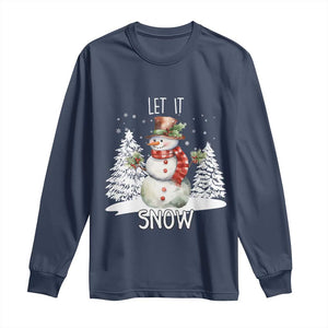 Christmas Let It Snow Long Sleeve Shirt Funny Snowman Snowflakes Xmas Tree TS10 Navy Print Your Wear