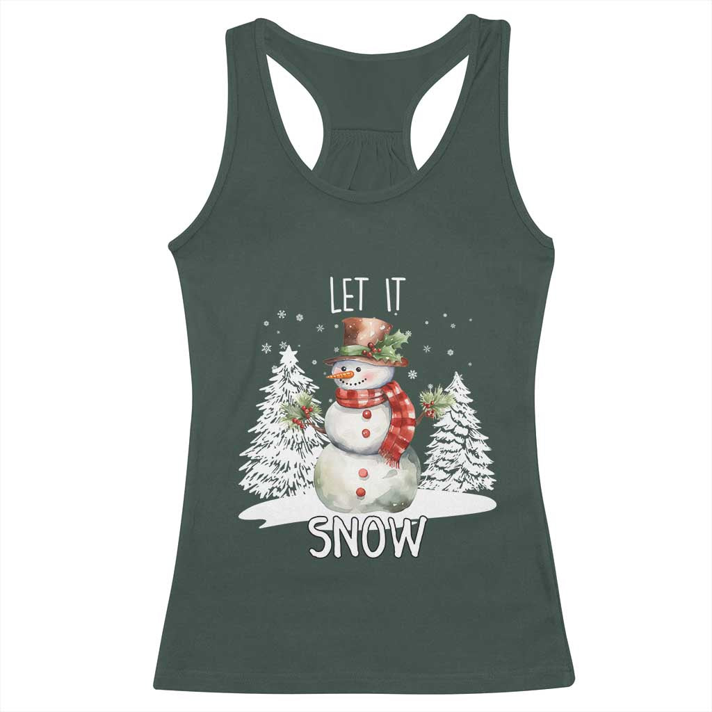 Christmas Let It Snow Racerback Tank Top Funny Snowman Snowflakes Xmas Tree TS10 Dark Forest Green Print Your Wear