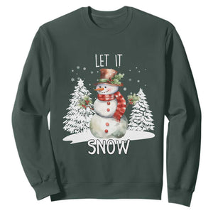 Christmas Let It Snow Sweatshirt Funny Snowman Snowflakes Xmas Tree TS10 Dark Forest Green Print Your Wear