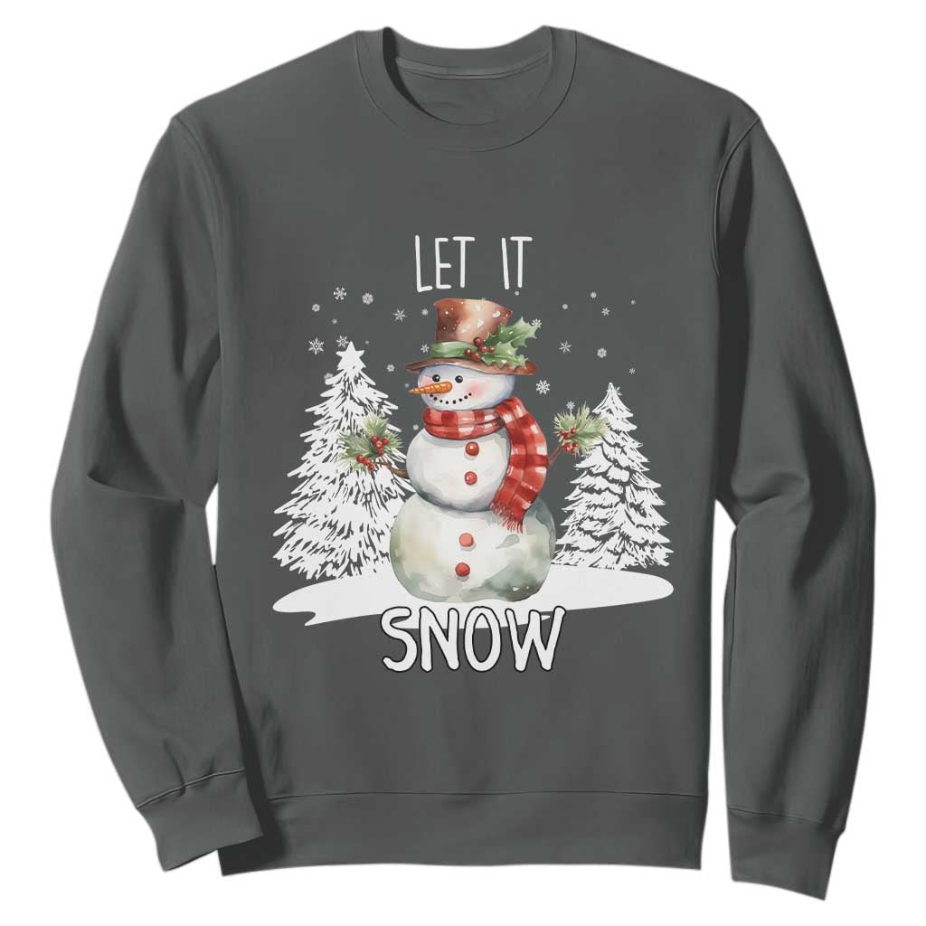 Christmas Let It Snow Sweatshirt Funny Snowman Snowflakes Xmas Tree TS10 Dark Heather Print Your Wear