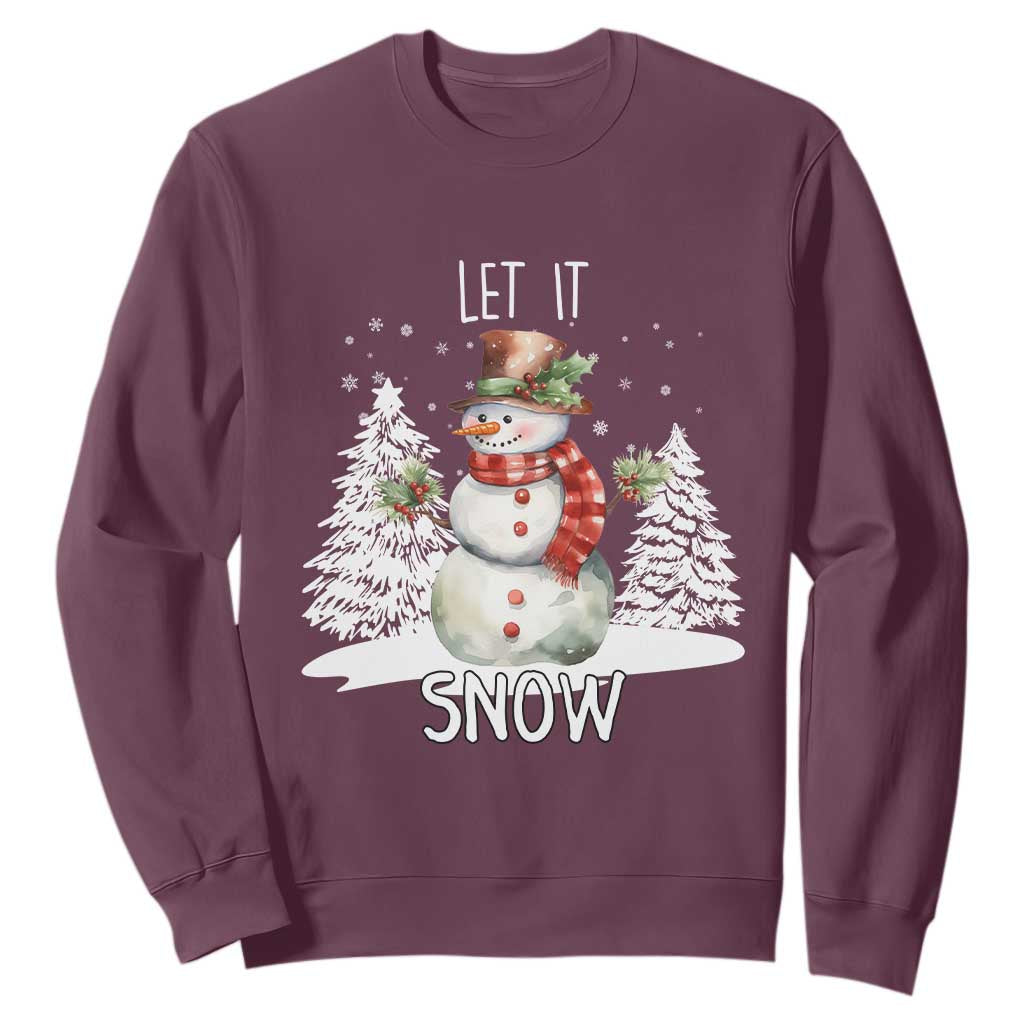 Christmas Let It Snow Sweatshirt Funny Snowman Snowflakes Xmas Tree TS10 Maroon Print Your Wear