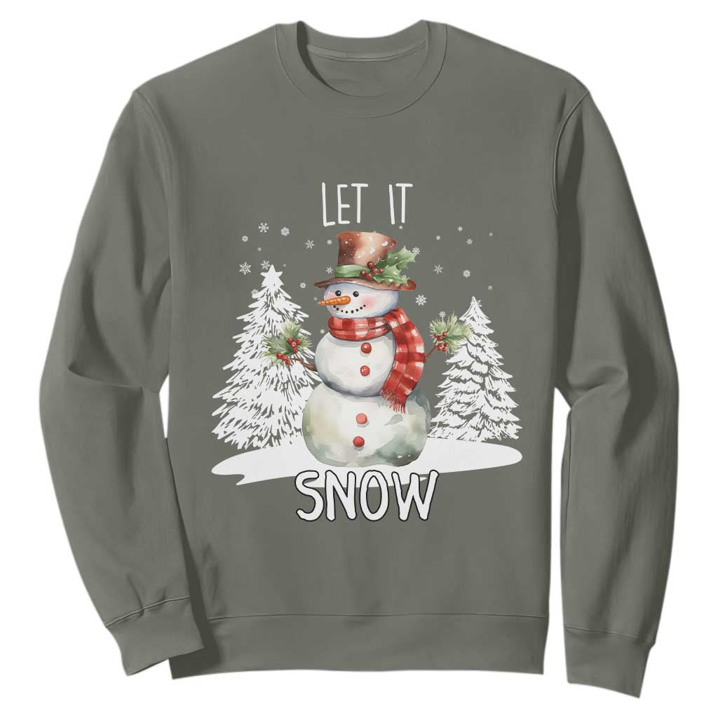 Christmas Let It Snow Sweatshirt Funny Snowman Snowflakes Xmas Tree TS10 Military Green Print Your Wear