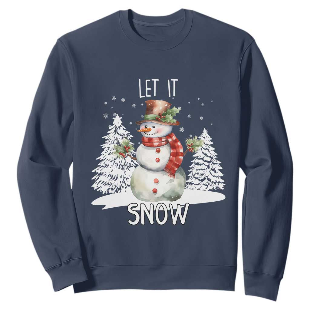 Christmas Let It Snow Sweatshirt Funny Snowman Snowflakes Xmas Tree TS10 Navy Print Your Wear