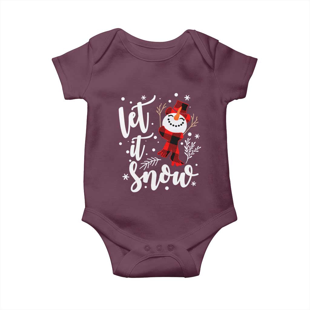 Christmas Let It Snow Baby Onesie Funny Snowman Snowflakes TS10 Maroon Print Your Wear